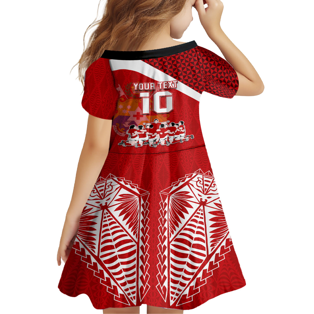 Personalised Tonga Rugby Family Matching Off Shoulder Long Sleeve Dress and Hawaiian Shirt Sipi Tau Dance Coat of Arms Ngatu Pattern LT03 - Polynesian Pride