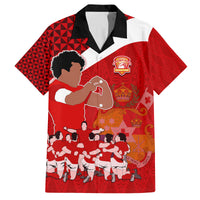Personalised Tonga Rugby Family Matching Off Shoulder Maxi Dress and Hawaiian Shirt Sipi Tau Dance Coat of Arms Ngatu Pattern LT03 Dad's Shirt - Short Sleeve Red - Polynesian Pride