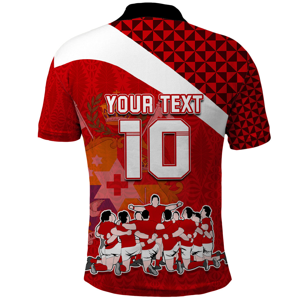 Personalised Tonga Rugby Polo Shirt Sipi Tau Dance Coat of Arms Ngatu Pattern LT03 - Polynesian Pride