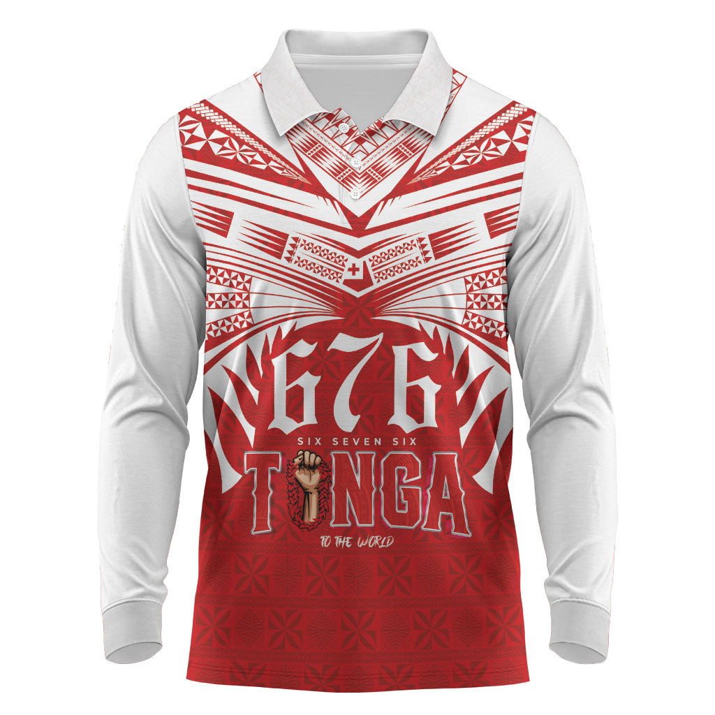 Tonga Rugby Custom Long Sleeve Polo Shirt Sipi Tau - Six Seven Six to the World LT03 Red - Polynesian Pride