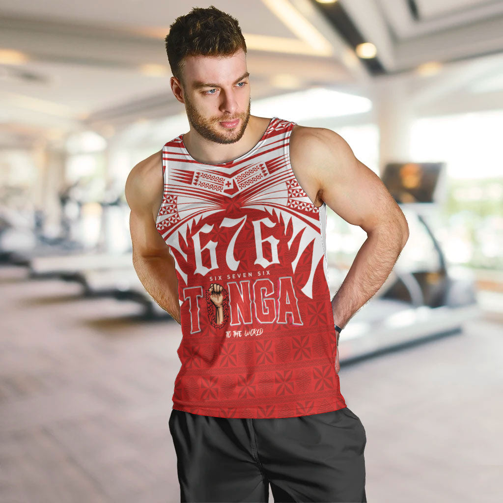 Tonga Rugby Custom Men Tank Top Sipi Tau - Six Seven Six to the World LT03 Red - Polynesian Pride