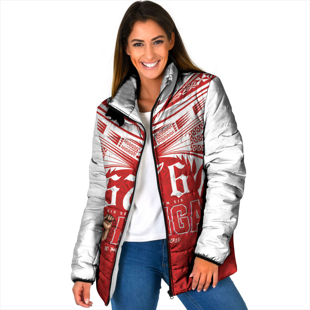 Tonga Rugby Custom Padded Jacket Sipi Tau - Six Seven Six to the World LT03 Women Red - Polynesian Pride