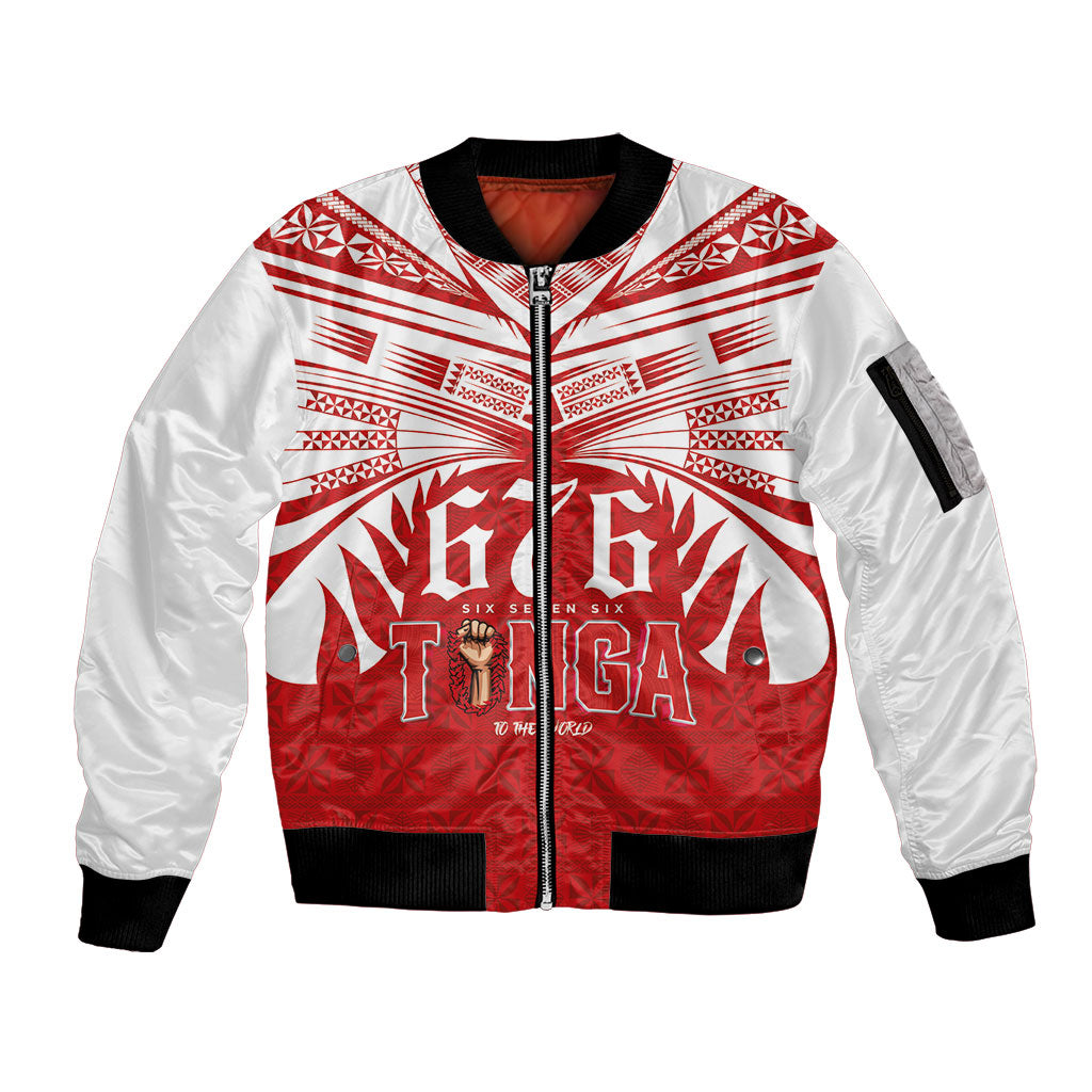 Tonga Rugby Custom Sleeve Zip Bomber Jacket Sipi Tau - Six Seven Six to the World