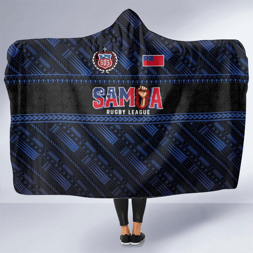 Toa Samoa Rugby Hooded Blanket Siva Tau - Samoan Warriors Pacific Pattern LT03 One Size Navy - Polynesian Pride