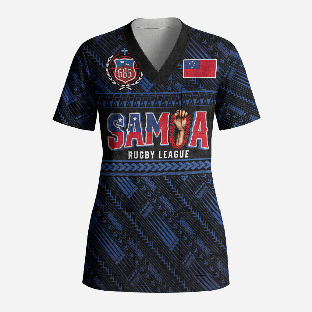 Toa Samoa Rugby Scrub Top Siva Tau - Samoan Warriors Pacific Pattern