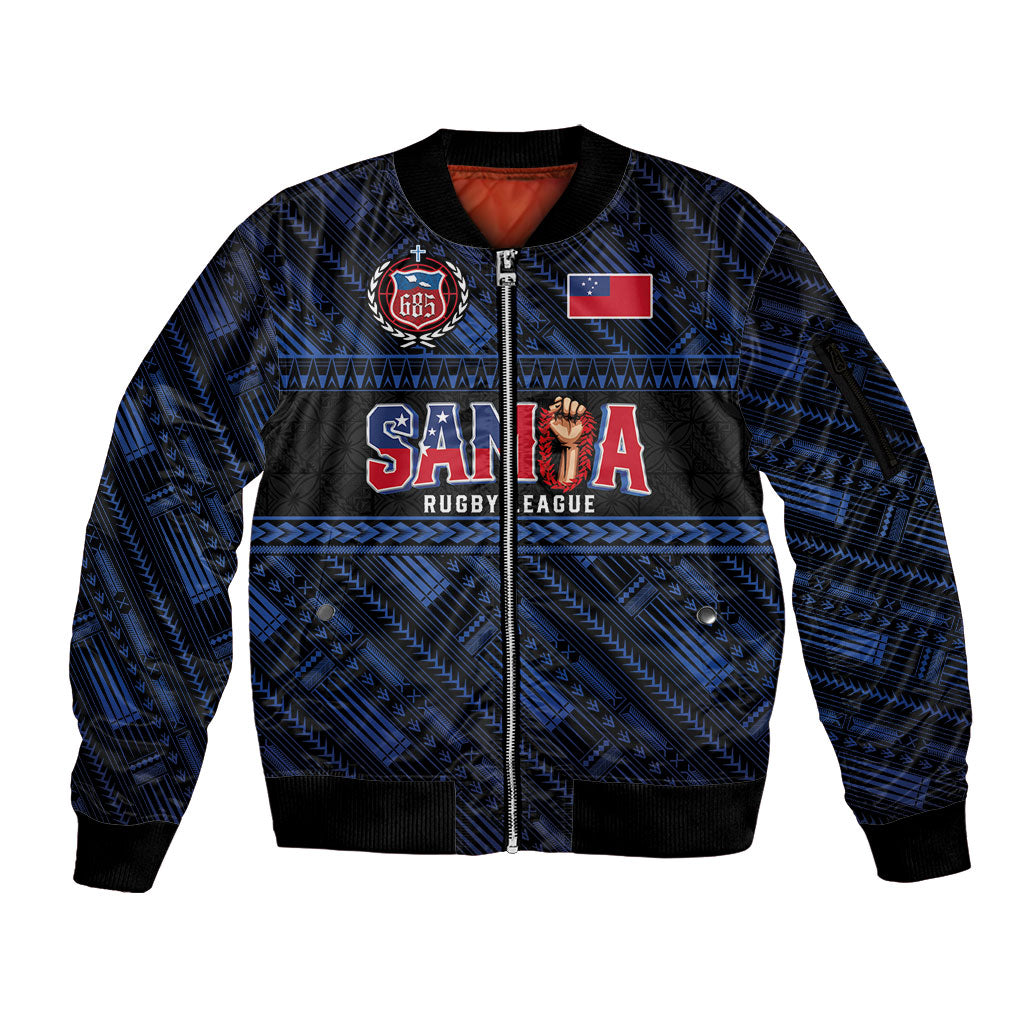 Toa Samoa Rugby Sleeve Zip Bomber Jacket Siva Tau - Samoan Warriors Pacific Pattern