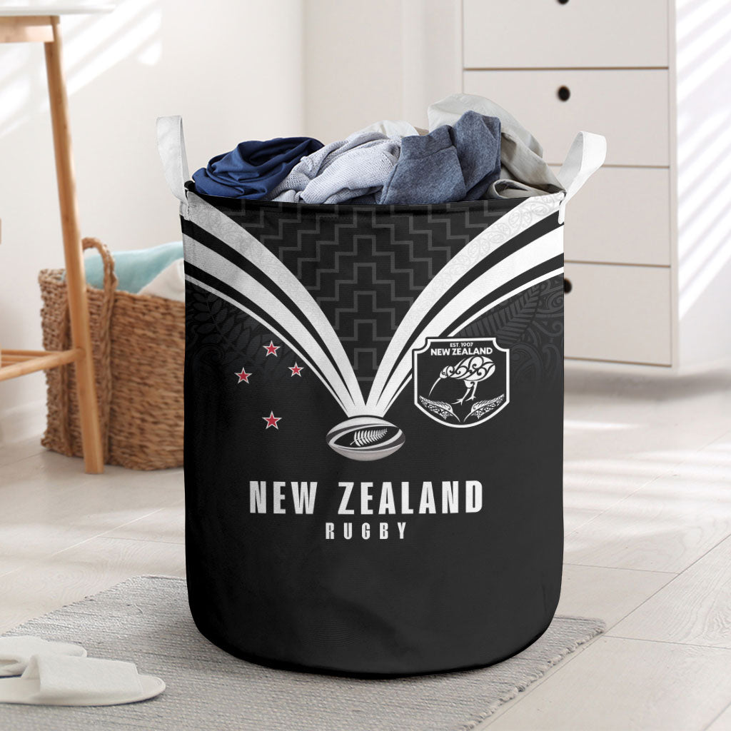 New Zealand Maori Rugby Laundry Basket Aotearoa Tribal Motif Retro Concept LT03 Black - Polynesian Pride