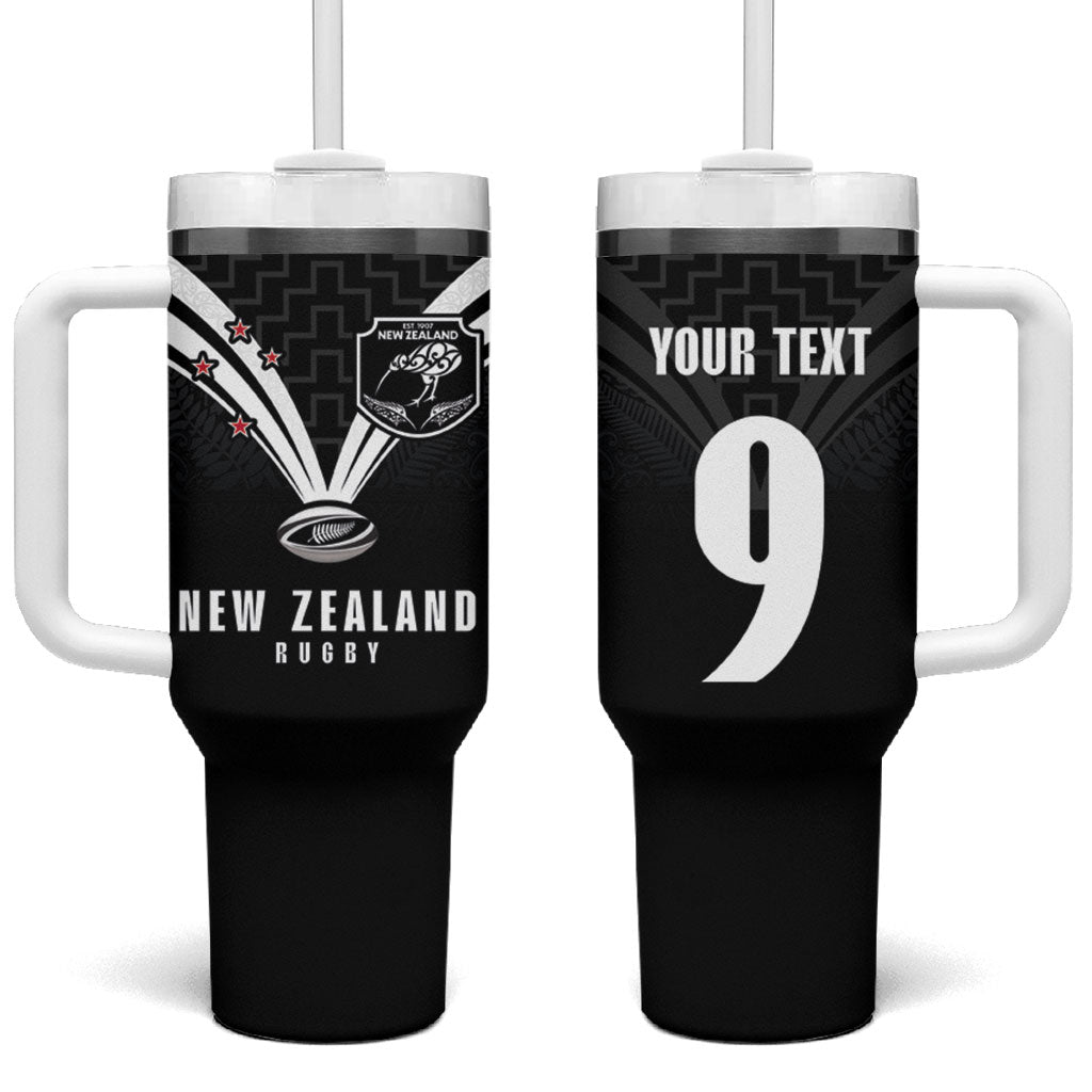 New Zealand Maori Rugby Custom Tumbler With Handle Aotearoa Tribal Motif Retro Concept LT03 One Size: 40 oz Black - Polynesian Pride