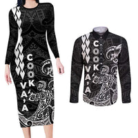 Cook Islands Va'a Polynesian Art Tattoo Couples Matching Long Sleeve Bodycon Dress and Long Sleeve Button Shirt Black Color LT03 Black - Polynesian Pride