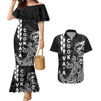 Cook Islands Va'a Polynesian Art Tattoo Couples Matching Mermaid Dress and Hawaiian Shirt Black Color LT03 Black - Polynesian Pride