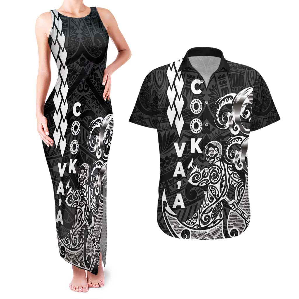 Cook Islands Va'a Polynesian Art Tattoo Couples Matching Tank Maxi Dress and Hawaiian Shirt Black Color LT03 Black - Polynesian Pride