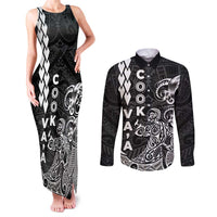 Cook Islands Va'a Polynesian Art Tattoo Couples Matching Tank Maxi Dress and Long Sleeve Button Shirt Black Color LT03 Black - Polynesian Pride