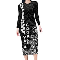 Cook Islands Va'a Polynesian Art Tattoo Family Matching Long Sleeve Bodycon Dress and Hawaiian Shirt Black Color LT03 Mom's Dress Black - Polynesian Pride