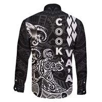 Cook Islands Va'a Polynesian Art Tattoo Family Matching Off The Shoulder Long Sleeve Dress and Hawaiian Shirt Black Color LT03 - Polynesian Pride