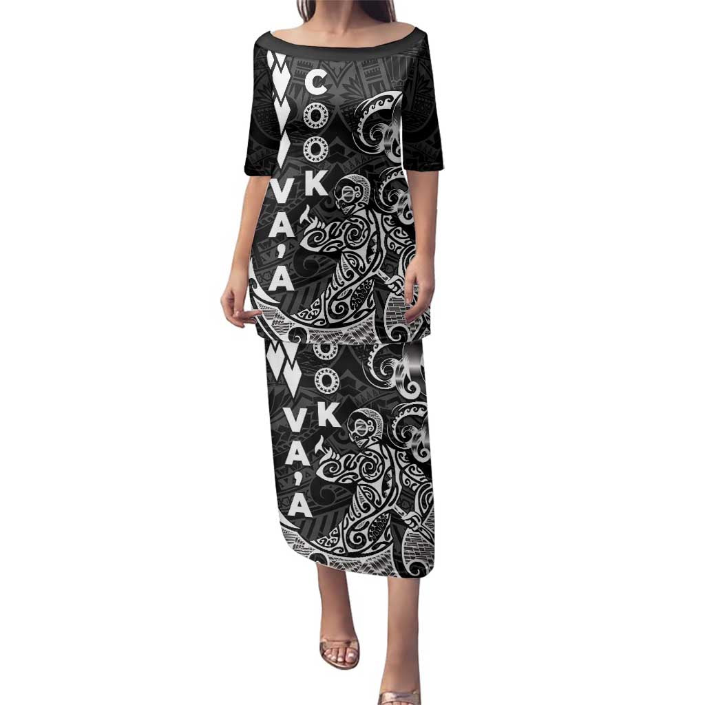 Cook Islands Va'a Polynesian Art Tattoo Family Matching Puletasi and Hawaiian Shirt Black Color LT03 Mom's Dress Black - Polynesian Pride