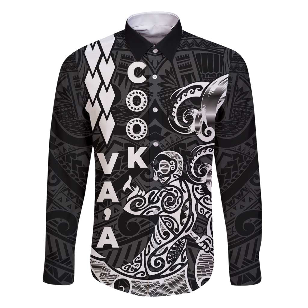 Cook Islands Va'a Polynesian Art Tattoo Family Matching Short Sleeve Bodycon Dress and Hawaiian Shirt Black Color LT03 Dad's Shirt - Long Sleeve Black - Polynesian Pride