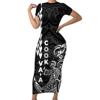 Cook Islands Va'a Polynesian Art Tattoo Family Matching Short Sleeve Bodycon Dress and Hawaiian Shirt Black Color LT03 Mom's Dress Black - Polynesian Pride