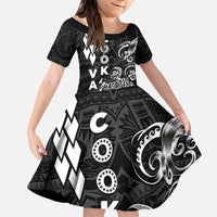 Cook Islands Va'a Polynesian Art Tattoo Family Matching Summer Maxi Dress and Hawaiian Shirt Black Color LT03 Daughter's Dress Black - Polynesian Pride