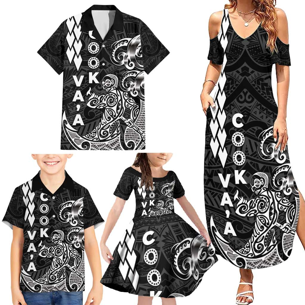 Cook Islands Va'a Polynesian Art Tattoo Family Matching Summer Maxi Dress and Hawaiian Shirt Black Color LT03 - Polynesian Pride