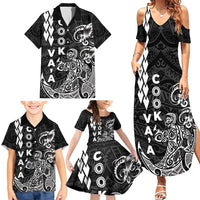 Cook Islands Va'a Polynesian Art Tattoo Family Matching Summer Maxi Dress and Hawaiian Shirt Black Color LT03 - Polynesian Pride