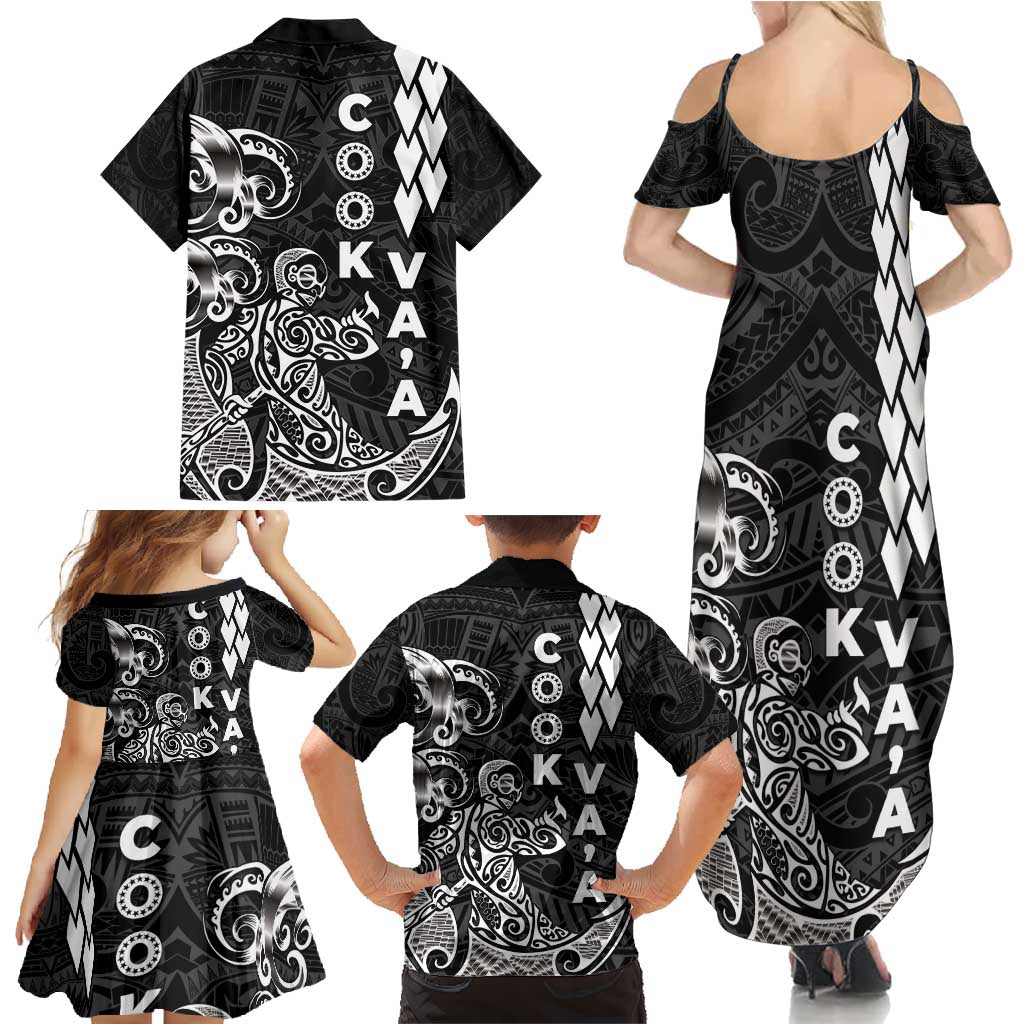 Cook Islands Va'a Polynesian Art Tattoo Family Matching Summer Maxi Dress and Hawaiian Shirt Black Color LT03 - Polynesian Pride