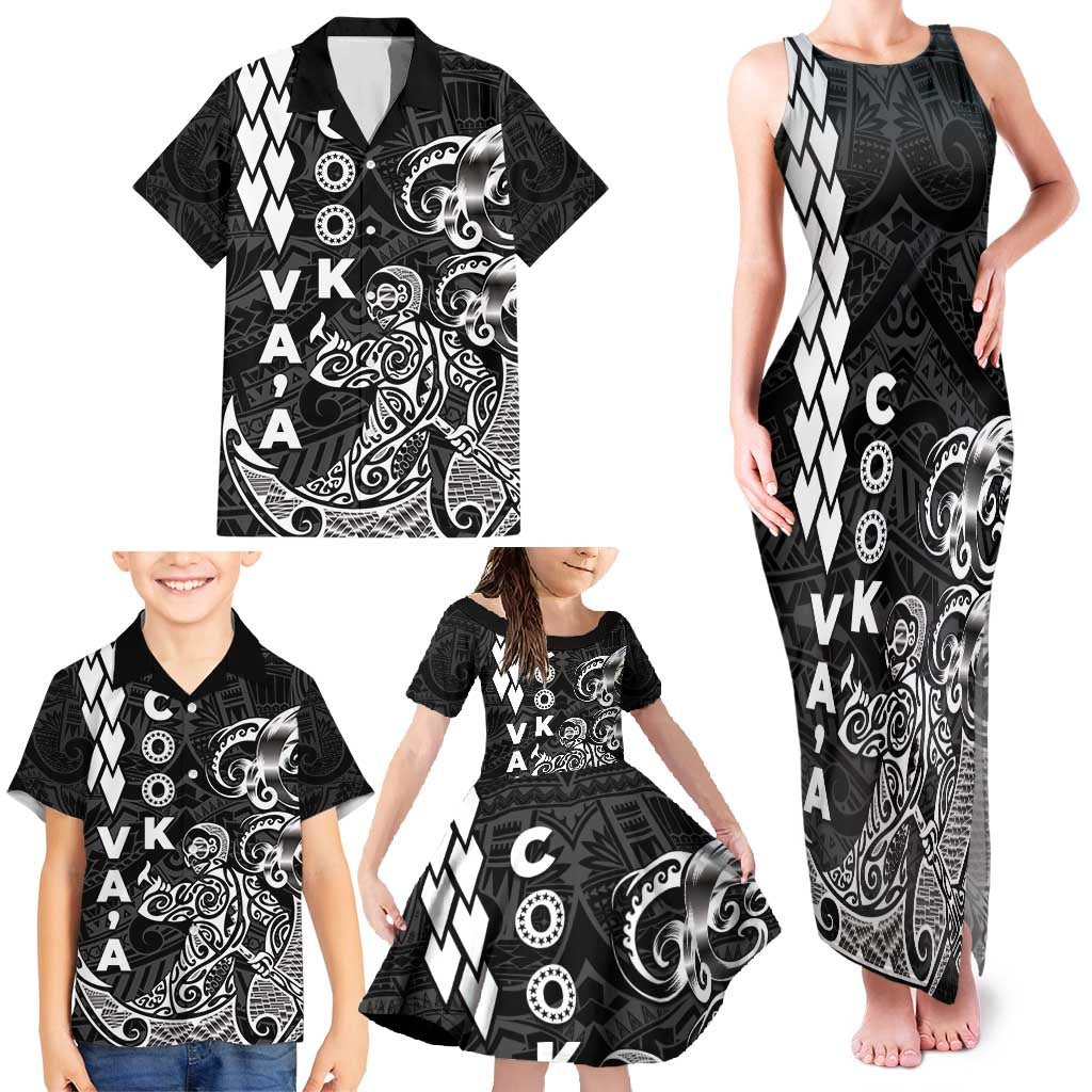 Cook Islands Va'a Polynesian Art Tattoo Family Matching Tank Maxi Dress and Hawaiian Shirt Black Color LT03 - Polynesian Pride