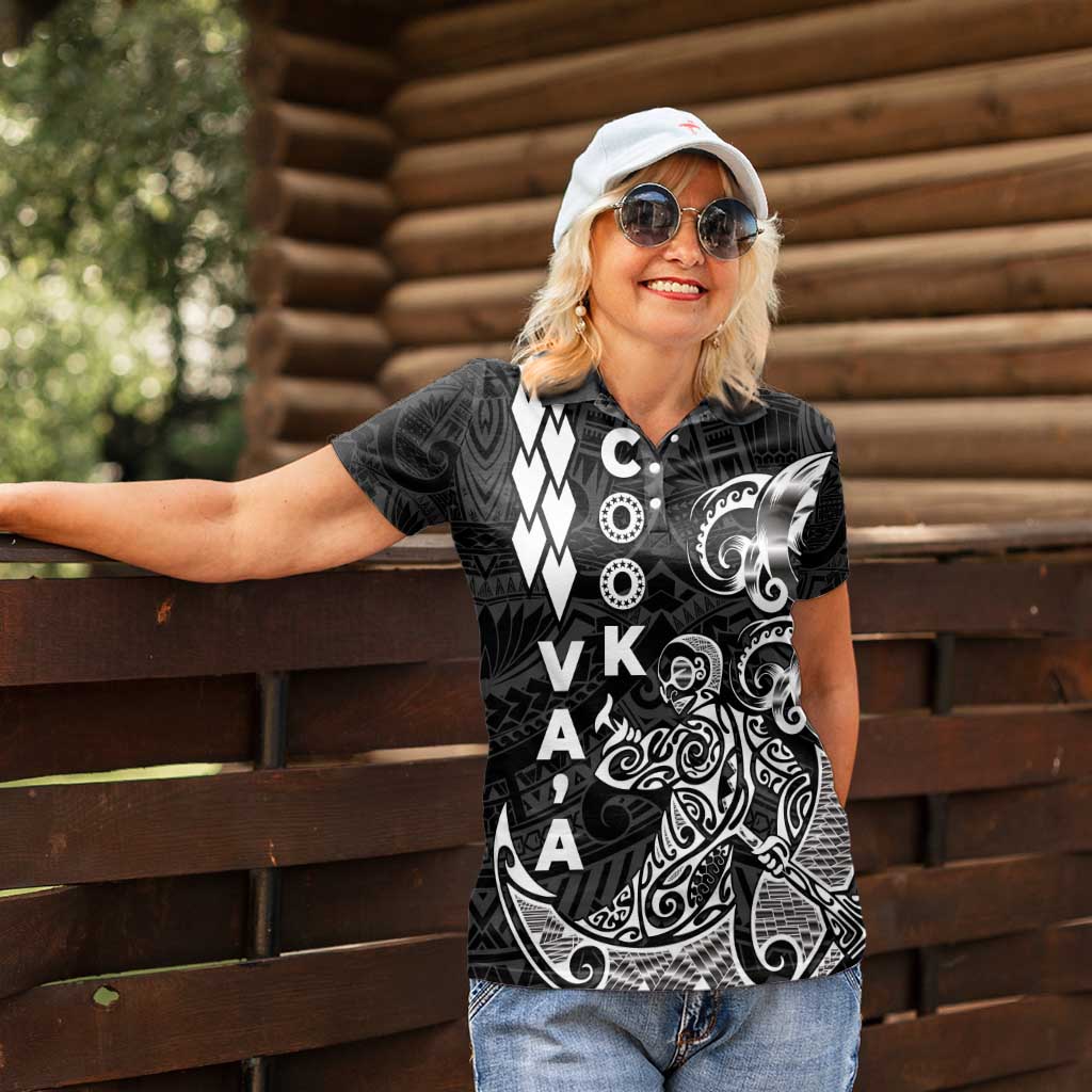 Cook Islands Vaa Polynesian Art Tattoo Women Polo Shirt Black Color