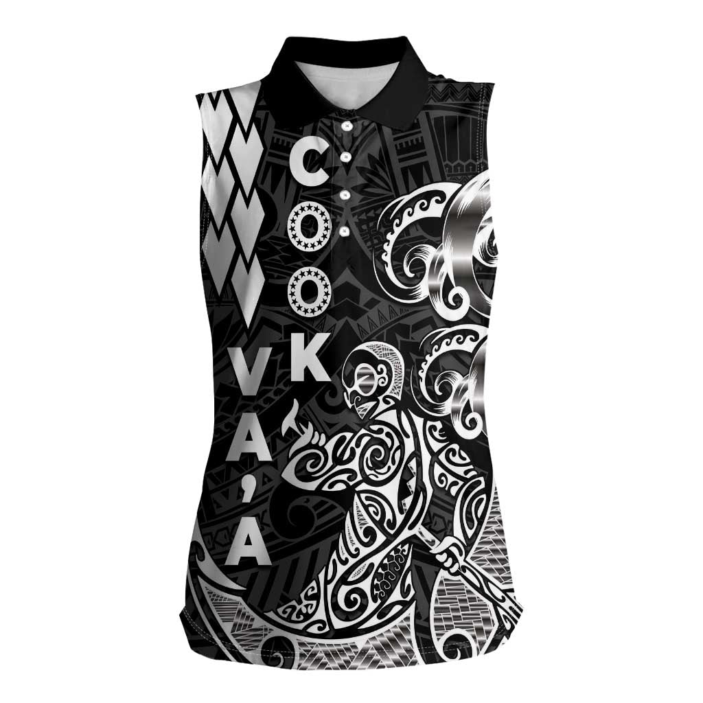 Cook Islands Va'a Polynesian Art Tattoo Women Sleeveless Polo Shirt Black Color LT03 Female Black - Polynesian Pride