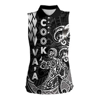 Cook Islands Va'a Polynesian Art Tattoo Women Sleeveless Polo Shirt Black Color LT03 Female Black - Polynesian Pride