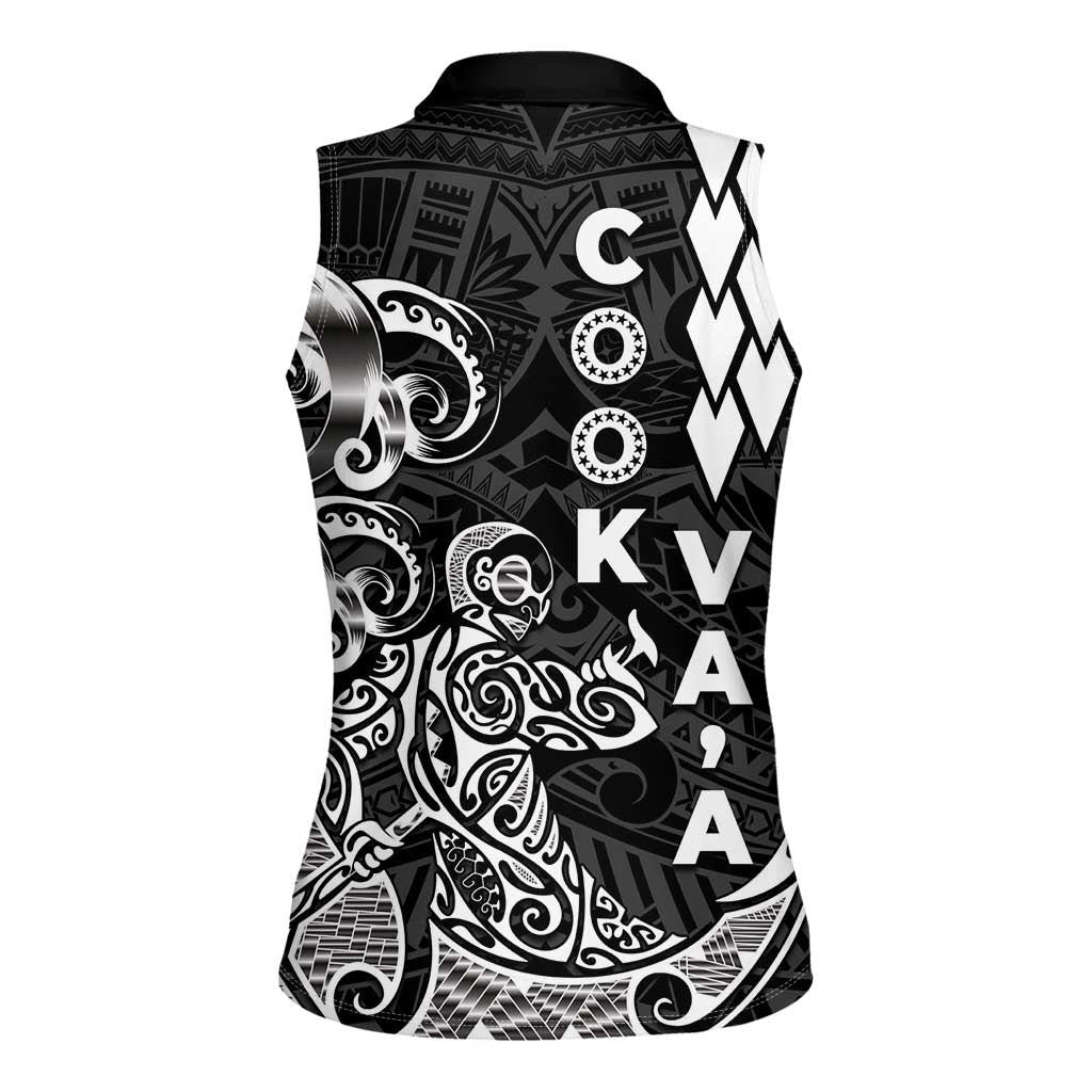 Cook Islands Va'a Polynesian Art Tattoo Women Sleeveless Polo Shirt Black Color LT03 - Polynesian Pride