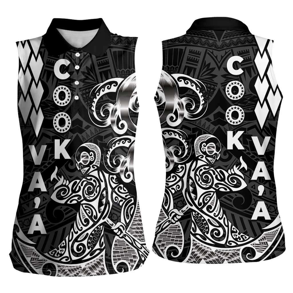 Cook Islands Va'a Polynesian Art Tattoo Women Sleeveless Polo Shirt Black Color LT03 - Polynesian Pride