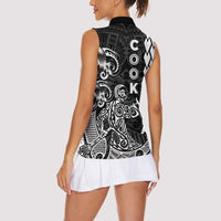 Cook Islands Va'a Polynesian Art Tattoo Women Sleeveless Polo Shirt Black Color LT03 - Polynesian Pride