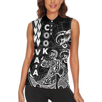 Cook Islands Va'a Polynesian Art Tattoo Women Sleeveless Polo Shirt Black Color LT03 - Polynesian Pride