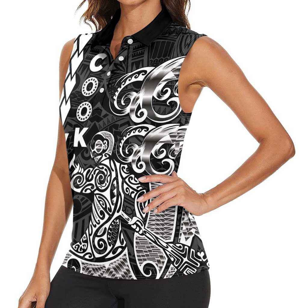 Cook Islands Va'a Polynesian Art Tattoo Women Sleeveless Polo Shirt Black Color LT03 - Polynesian Pride