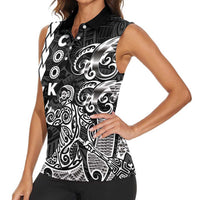 Cook Islands Va'a Polynesian Art Tattoo Women Sleeveless Polo Shirt Black Color LT03 - Polynesian Pride