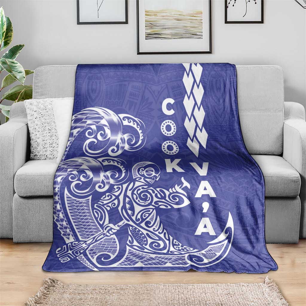 Cook Islands Vaa Polynesian Art Tattoo Blanket Blue Color