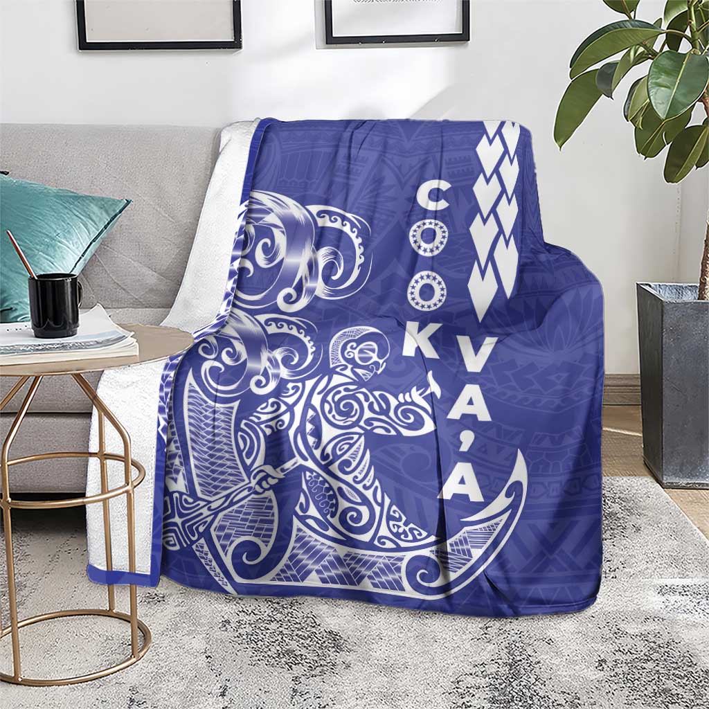 Cook Islands Vaa Polynesian Art Tattoo Blanket Blue Color