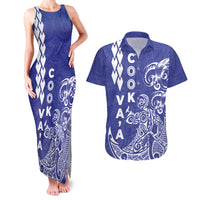 Cook Islands Va'a Polynesian Art Tattoo Couples Matching Tank Maxi Dress and Hawaiian Shirt Blue Color LT03 Blue - Polynesian Pride