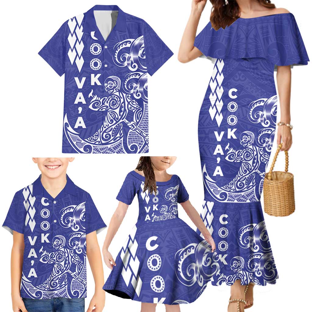 Cook Islands Va'a Polynesian Art Tattoo Family Matching Mermaid Dress and Hawaiian Shirt Blue Color LT03 - Polynesian Pride