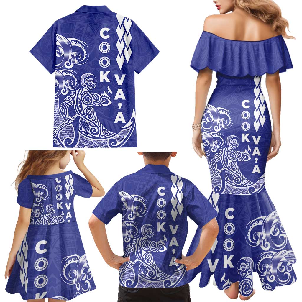 Cook Islands Va'a Polynesian Art Tattoo Family Matching Mermaid Dress and Hawaiian Shirt Blue Color LT03 - Polynesian Pride