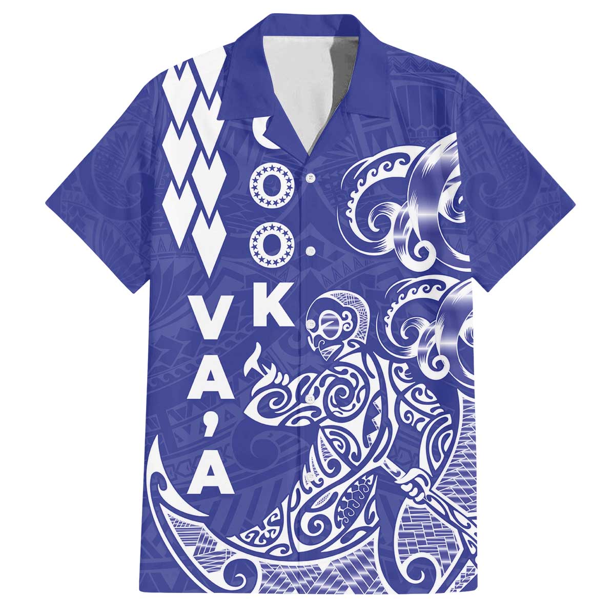 Cook Islands Va'a Polynesian Art Tattoo Family Matching Off The Shoulder Long Sleeve Dress and Hawaiian Shirt Blue Color LT03 Dad's Shirt - Short Sleeve Blue - Polynesian Pride