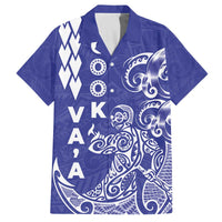 Cook Islands Va'a Polynesian Art Tattoo Family Matching Off The Shoulder Long Sleeve Dress and Hawaiian Shirt Blue Color LT03 Dad's Shirt - Short Sleeve Blue - Polynesian Pride