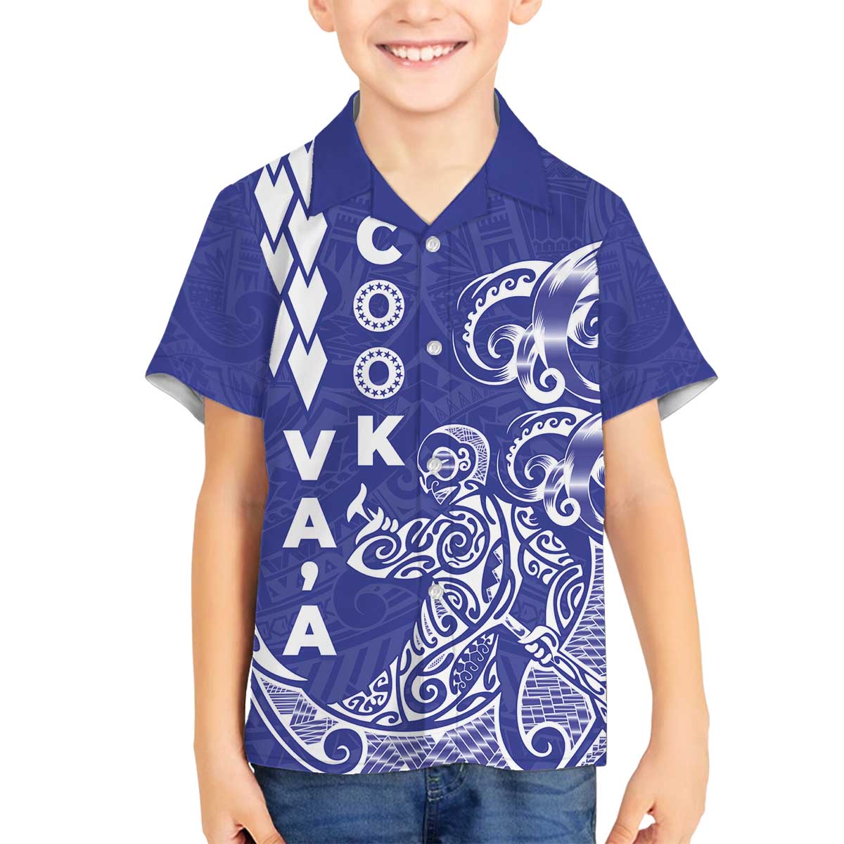Cook Islands Va'a Polynesian Art Tattoo Family Matching Off The Shoulder Long Sleeve Dress and Hawaiian Shirt Blue Color LT03 Son's Shirt Blue - Polynesian Pride