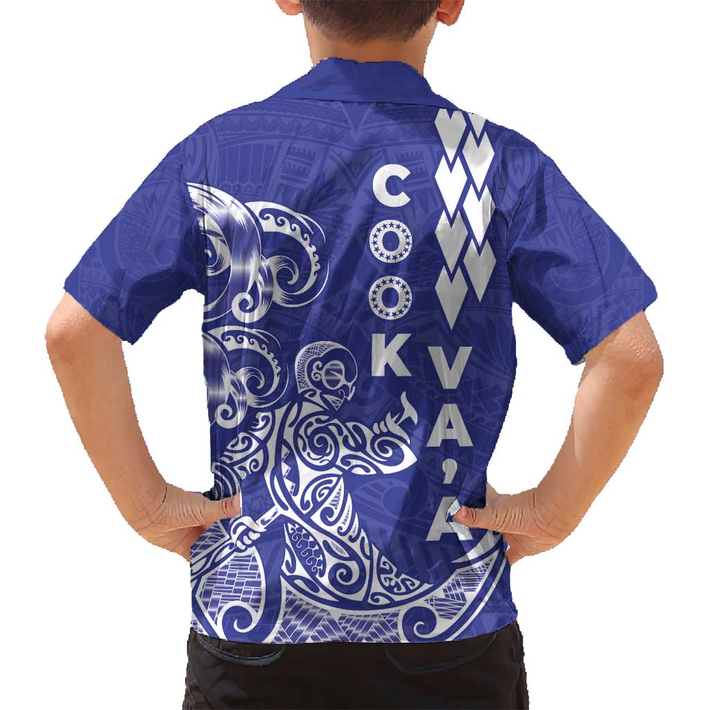 Cook Islands Va'a Polynesian Art Tattoo Family Matching Off Shoulder Maxi Dress and Hawaiian Shirt Blue Color LT03 - Polynesian Pride