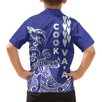 Cook Islands Va'a Polynesian Art Tattoo Family Matching Off Shoulder Maxi Dress and Hawaiian Shirt Blue Color LT03 - Polynesian Pride