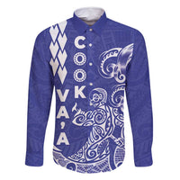 Cook Islands Va'a Polynesian Art Tattoo Family Matching Off Shoulder Short Dress and Hawaiian Shirt Blue Color LT03 Dad's Shirt - Long Sleeve Blue - Polynesian Pride