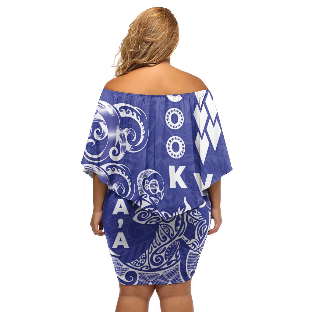 Cook Islands Va'a Polynesian Art Tattoo Family Matching Off Shoulder Short Dress and Hawaiian Shirt Blue Color LT03 - Polynesian Pride