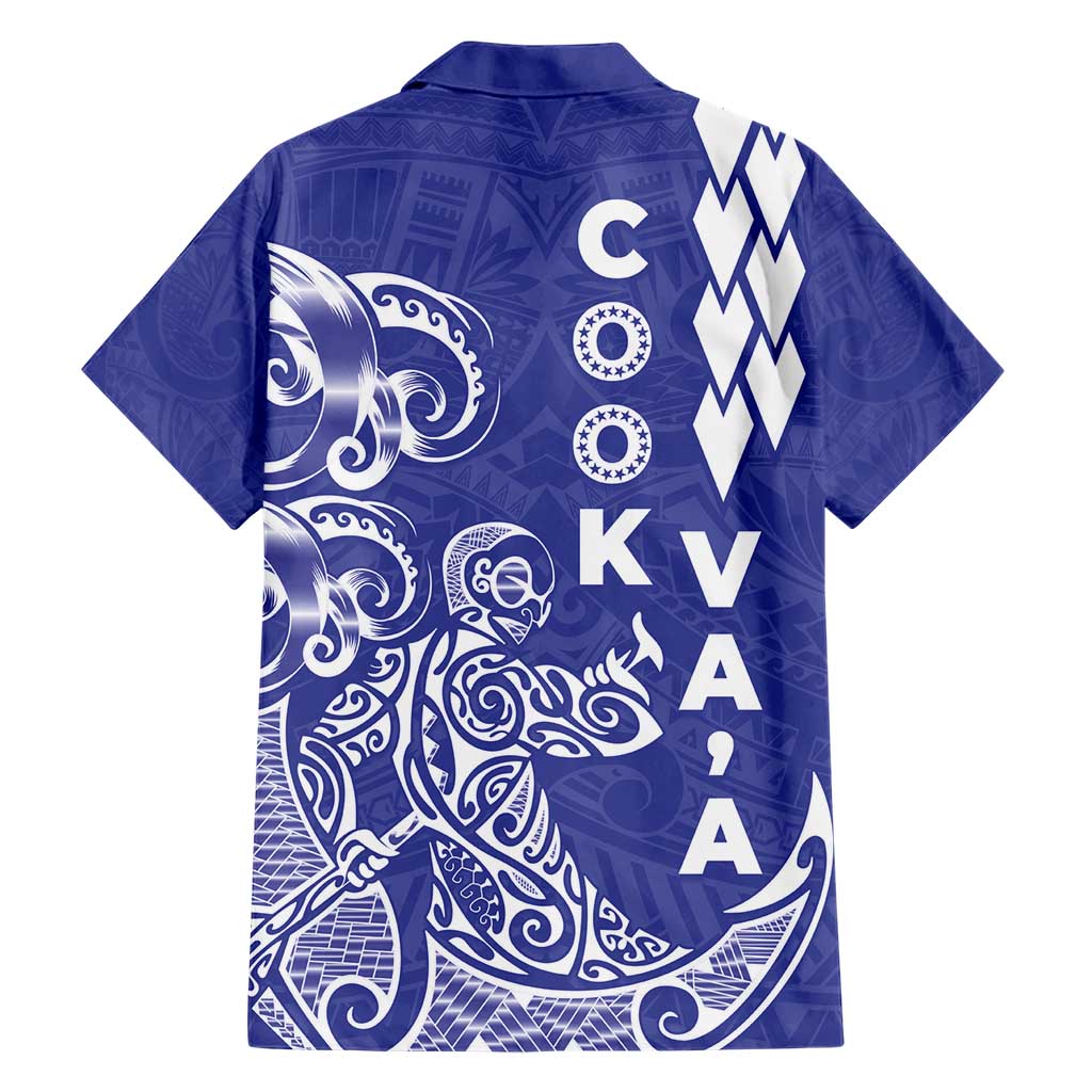 Cook Islands Va'a Polynesian Art Tattoo Family Matching Short Sleeve Bodycon Dress and Hawaiian Shirt Blue Color LT03 - Polynesian Pride