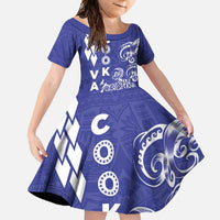 Cook Islands Va'a Polynesian Art Tattoo Family Matching Tank Maxi Dress and Hawaiian Shirt Blue Color LT03 Daughter's Dress Blue - Polynesian Pride