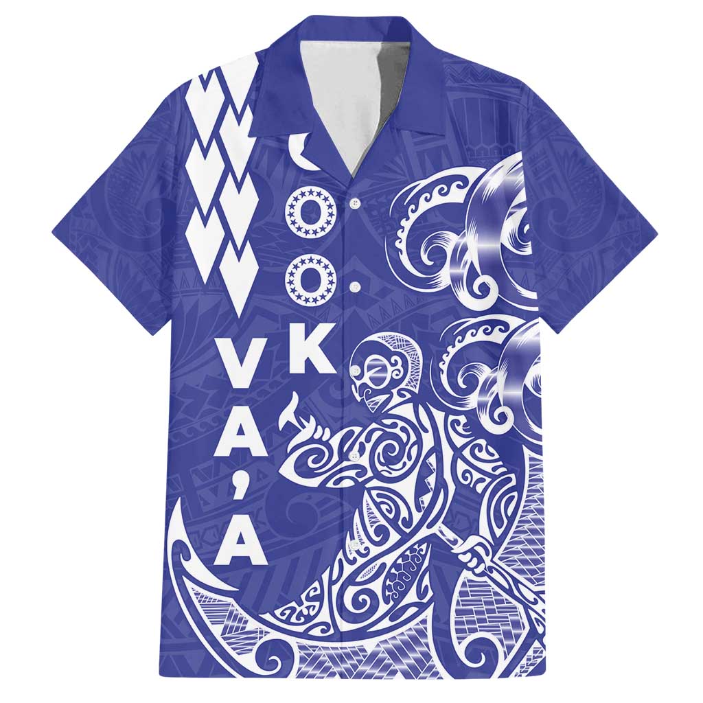 Cook Islands Va'a Polynesian Art Tattoo Family Matching Tank Maxi Dress and Hawaiian Shirt Blue Color LT03 Dad's Shirt - Short Sleeve Blue - Polynesian Pride